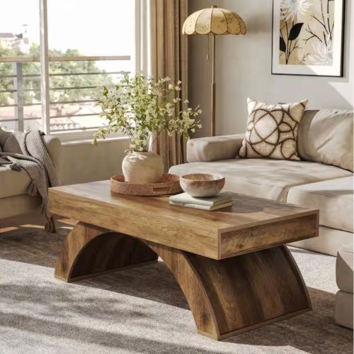 Tribesigns 47 in. Rustic Brown Rectangle Engineered Wood Coffee Table with Arched Base
