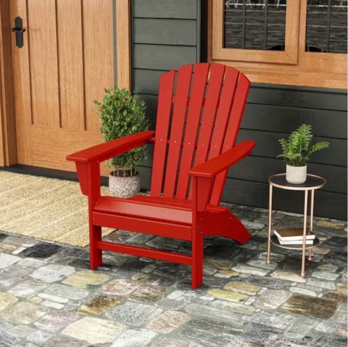 Polywood Grant Park Traditional Curveback Sunset Red Plastic Outdoor Patio Adirondack Chair