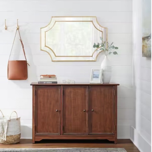 Home Decorators Collection Bradstone 3 Door Walnut Brown Wood Storage Console