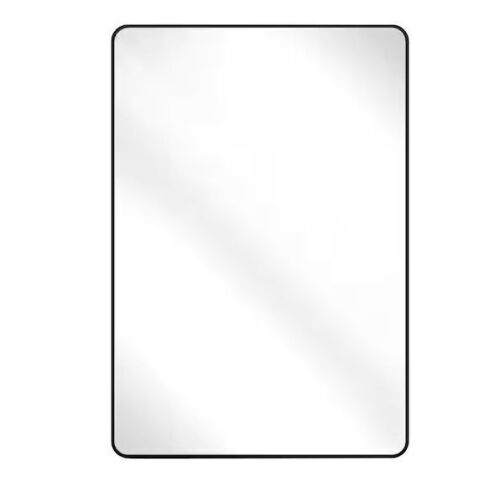 24 in. W x 36 in. H Rectangular Aluminum Alloy Framed Rounded Black Wall Mirror