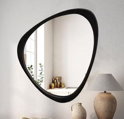 19 in. W x 24.1 in. H Irregular Black Natural Solid Wood Frame Decorative Mirror