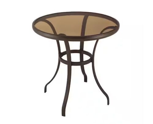 StyleWell 28 in. Mix and Match Round Steel Outdoor Patio Bistro Table with Glass Top