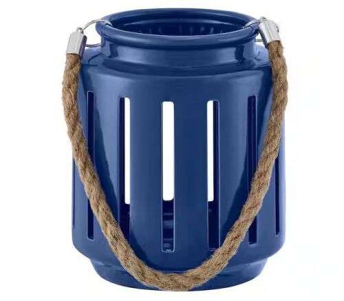 Lot of (4) Hampton Bay 6.75 in. Outdoor Patio Ceramic Candle Lantern with Rope Handle