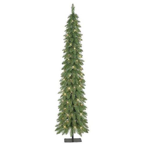 Puleo International 6 ft Pre-Lit Alpine Artificial Pencil Tree - Green