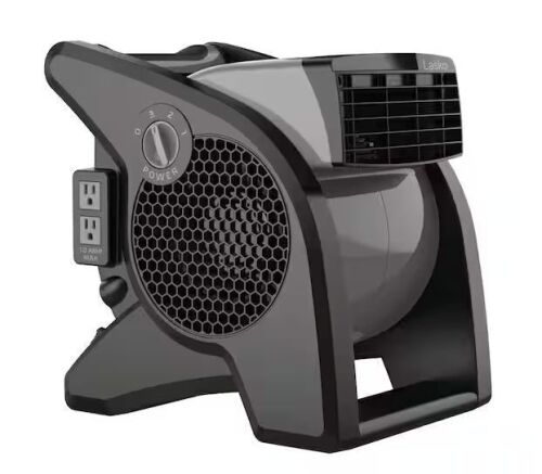 Lasko Pivoting 11.2 in. 3 Speed High Velocity Blower Fan for Home, Job Site in Gray, 375 CFM, 2 120V Outlets, Circuit Breaker