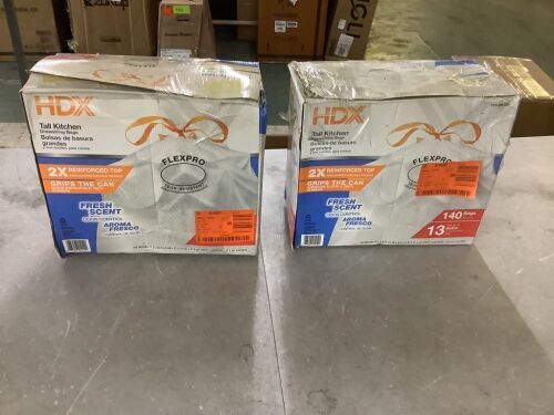 Lot of (2) HDX FlexPro 13 Gallon Fresh Scent Tall Kitchen Trash Bag (140-Count)