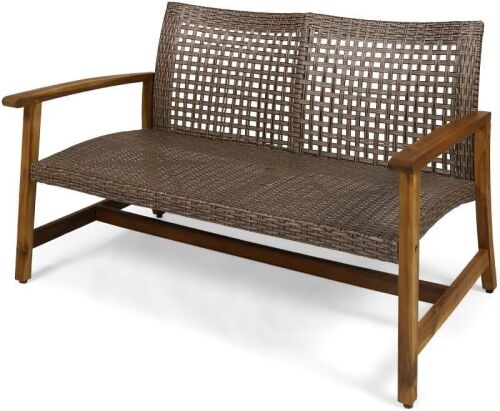 ModernLuxe Hampton Outdoor Acacia Wood Wicker Loveseat