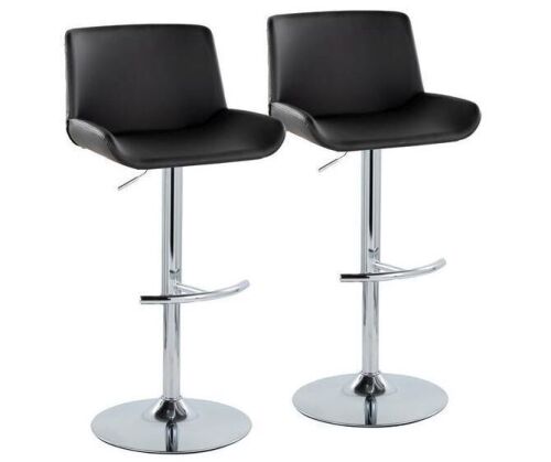 Lumisource Santi 31.5 in. Black Faux Leather and Chrome Metal Adjustable Barstool (Set of 2)