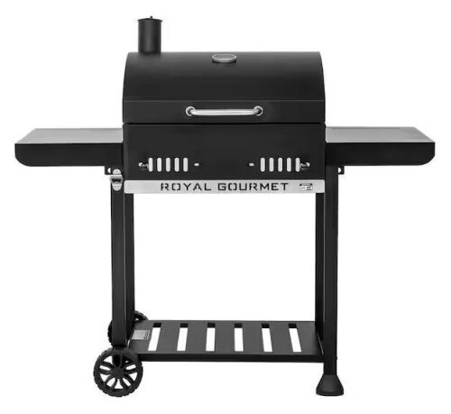 Royal Gourmet 24 in. Movable Charcoal Grill in Black, 2 Foldable Side Shelves, 2-Level Height-Adjustable Charcoal Pan