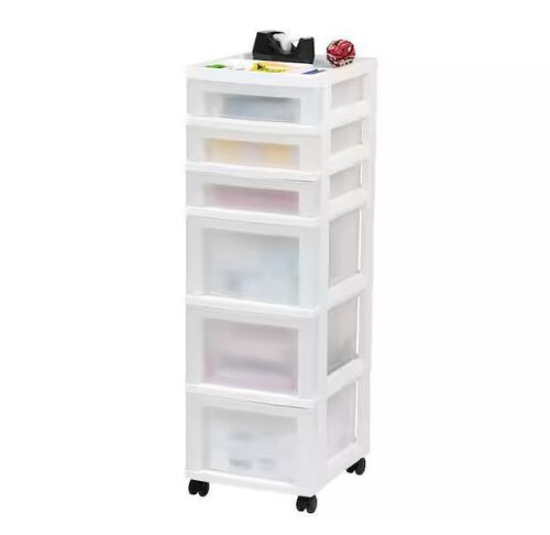 IRIS 6 Drawer Storage Cart with Organizer Top, White and Pearl (14.25 in. L x 12.05 in. W x 37.75 in. H)