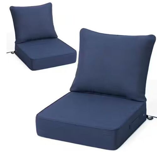 2-Pieces Outdoor Couch Cushions with Ties and Zipper 24 in. x 24 in. x 5.5 in. Replacement Patio Cushion in Navy Blue
