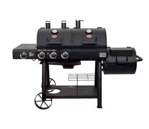 Char-Griller Texas Trio 4-Burner Dual Fuel Grill with Smoker in Black