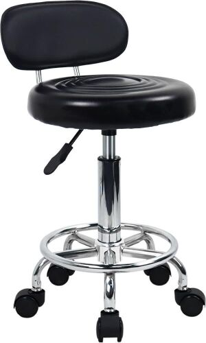 KKTONER PU Leather Modern Rolling Stool with Low Back Height Adjustable