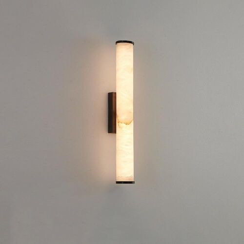 15.7" Spanish Alabaster Wall Sconce, Natural Marble Cylinder Wall Light with Copper Base