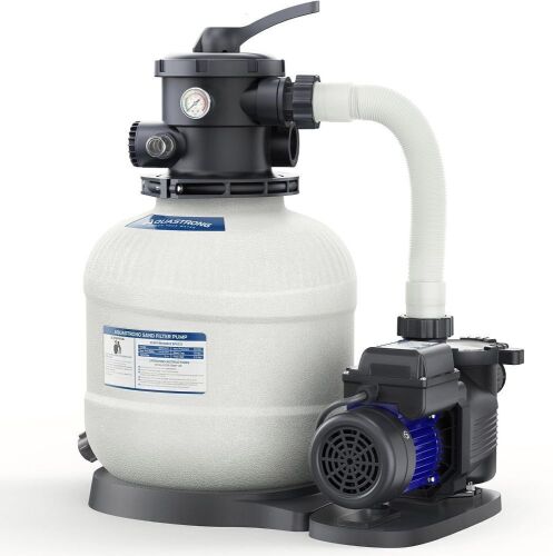 AQUASTRONG 14in Sand Filter Pump for Above Ground Pool with Timer, 2/3 HP Pool Pumps Above Ground 3000 GPH for Pools up to 13000 GAL, Pool Filter with 6-Way Valve, Improved Circulation and Filtration