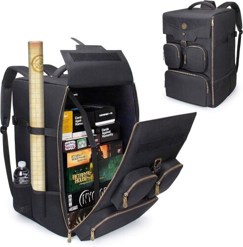 ENHANCE Board Game Backpack - Reinforced Rigid Board Game Storage with Padded Shoulder Straps, Carrying Handle, and Accessories Pockets for Dice, Cards, More