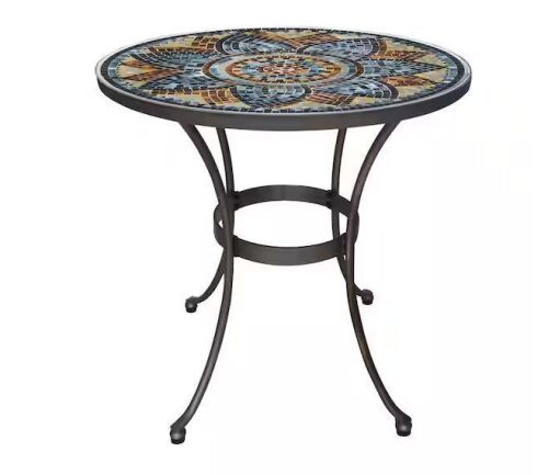 StyleWell Mix and Match 28 in. Metal and Glass Mosaic Patio Bistro Table