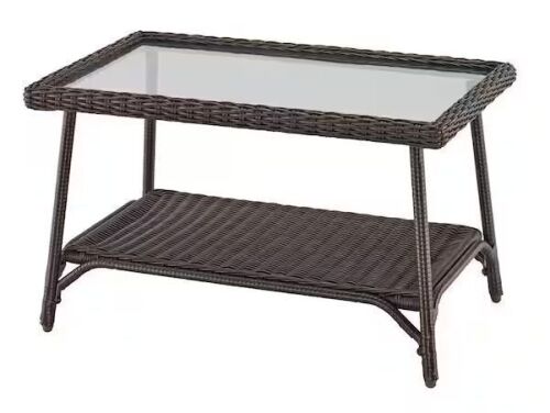 StyleWell Emerald View Brown Rectangle Wicker Outdoor Coffee Table with Smoky Glass
