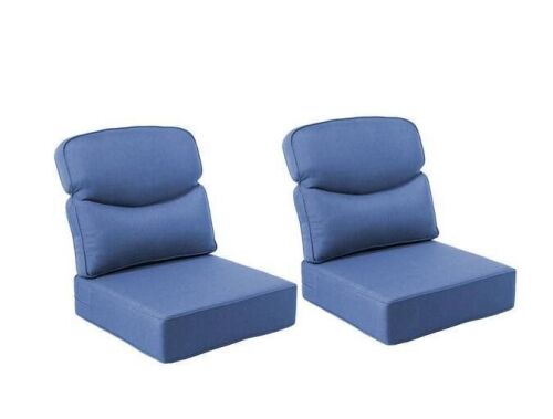 Crescent 24 in. x 24 in. x 6 in. 4-Piece Deep Seating Outdoor Lounge Chair Thick Cushion Set in Blue (2-Set)