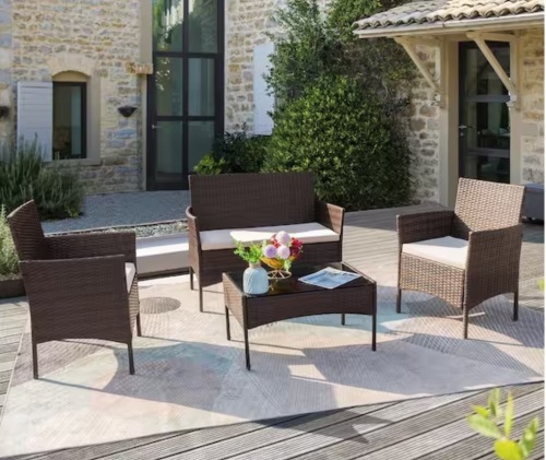 Tozey Brown 4-Pieces Wicker Outdoor Patio Furniture Sets Rattan Chair Wicker Set with Beige Cushion