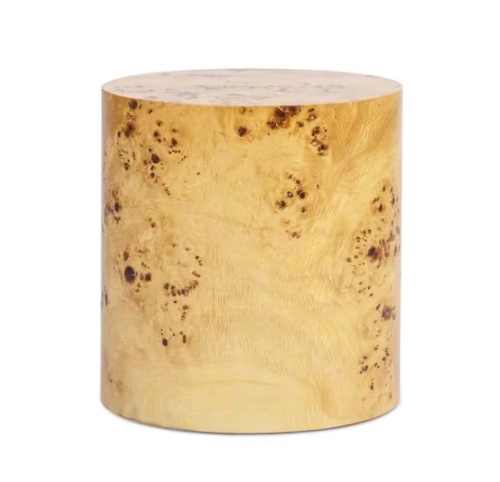 Jennifer Taylor Nebula 19 in. Burl Wood Accent Round Pillar Side Table in Warm Natural Brown