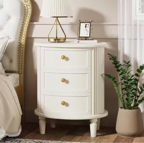 Byblight Fenley White Oval 3-Drawer 20 in. Width Nightstand, Farmhouse Bedside Table for Living Room