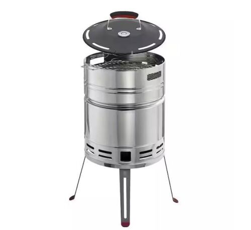 Tramontina Churrasco Portable Charcoal Grill 15.5 inch Stainless Steel Round BBQ Grill with Lid