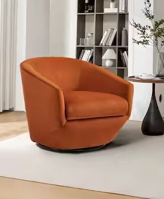 Modern Orange Velvet Swivel Accent Arm Chair with Metal Base