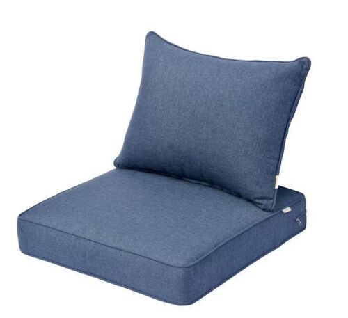Lot of (2) Tecci 25 in. x 25 in. Olefin 2-Piece Deep Seating Outdoor Lounge Chair Cushion in Denim Blue