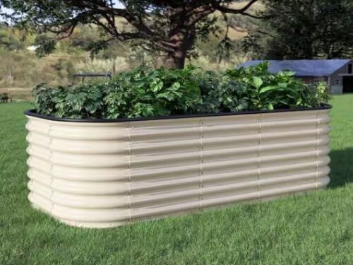VEIKOUS Ivory White Galvanized Steel Outdoor Raised Garden Bed with Rubber Edge Protection (72 in. L x 36 in. W x 24 in. H)