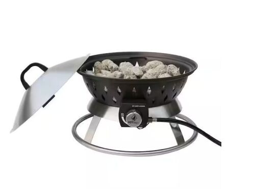 HotShot Portable 20 in. x 15.75 in. Round Steel Propane Gas Fire Pit with Twist-Lock and Carry Lid in Matterhorn Gray