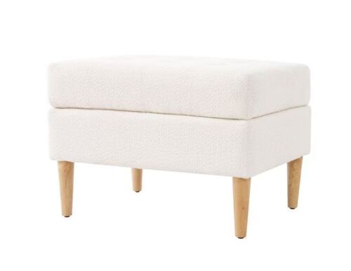 CHRISTOPHER KNIGHT HOME Glenora Modern Ivory Button Tufted Boucle Fabric Upholstered Rectangle Accent Ottoman with Solid Wood Legs