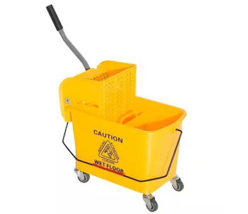 HOMCOM 5 Gal. Yellow Plastic Steel Janitor Mop Bucket with Down Press Wringer and Wheels
