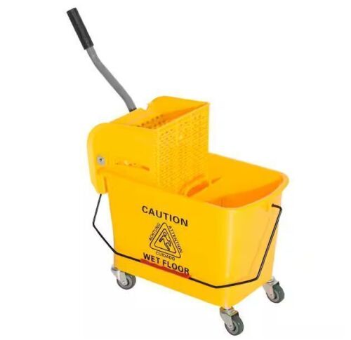 HOMCOM 5 Gal. Yellow Plastic Steel Janitor Mop Bucket with Down Press Wringer and Wheels