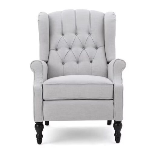Noble House Walter 28 in. Width Big and Tall Light Gray Polyester Nailhead Trim Wing Chair Recliner