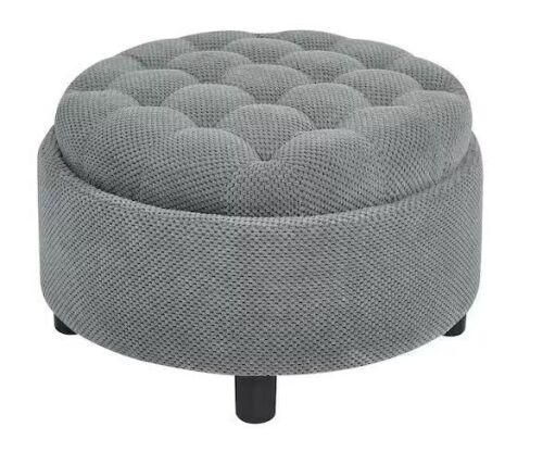Noble House Warrior Light Grey 25 in. Round Polyester Storage Ottoman