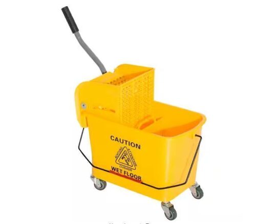 HOMCOM 5 Gal. Yellow Plastic Steel Janitor Mop Bucket with Down Press Wringer and Wheels