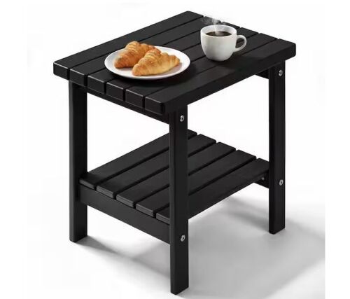 17 in. Black Rectangular Patio Outdoor Side Table With Storage