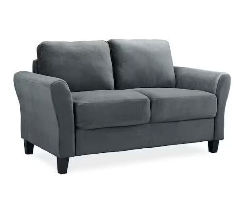 Lifestyle Solutions Wesley 56 in. Dark Gray Microfiber 2-Seat Loveseat with Round Arms