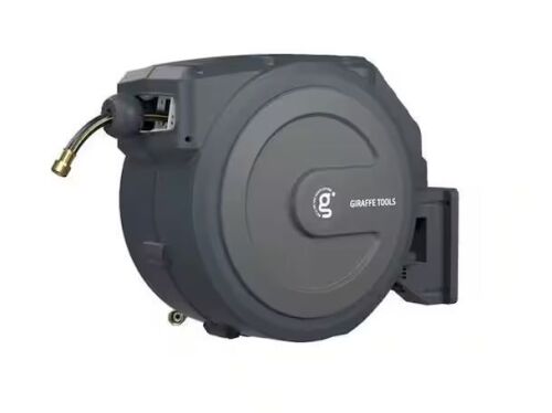 Giraffe Tools Garden Retractable Hose Reel-1/2 in. to 100 ft. Wall Mounted, Dark Grey