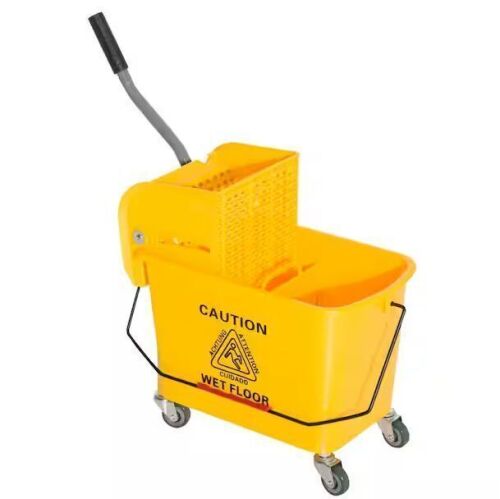 HOMCOM 5 Gal. Yellow Plastic Steel Janitor Mop Bucket with Down Press Wringer and Wheels