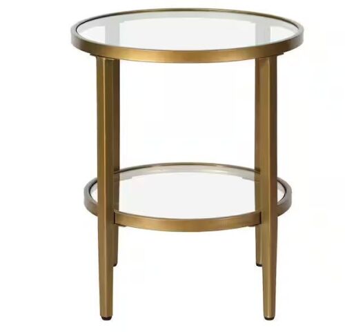 Meyer&Cross Hera 20 in. Antique Brass Finish Round Glass Top End Table