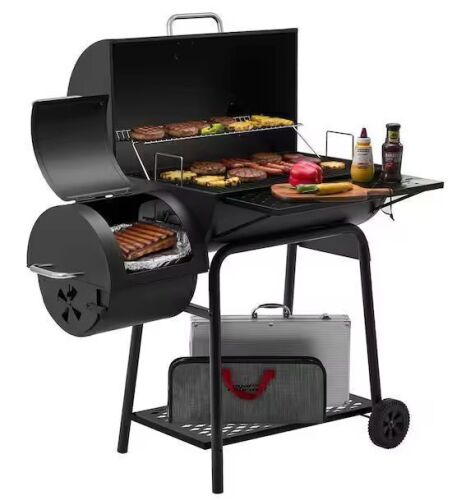 Royal Gourmet 28 in. Barrel Charcoal Grill with Offset Smoker in Black