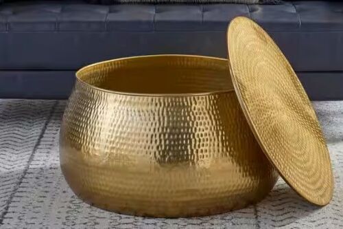 Home Decorators Collection Calluna 30 in. Gold Round Metal Coffee Table with Lift Top Storage