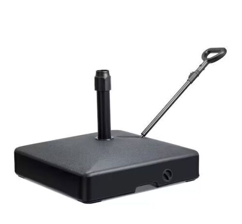 100 lbs. Plastic Patio Umbrella Base with Wheels and Rod in Black