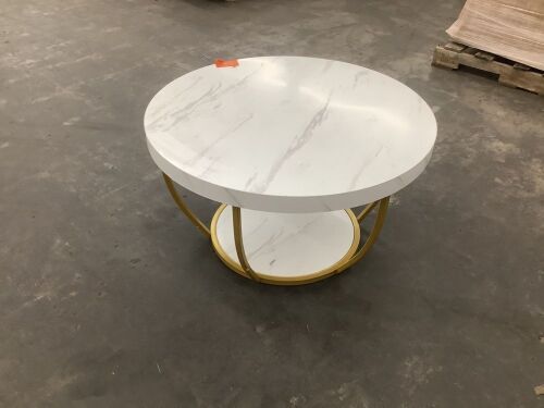 BYBLIGHT Allan 31.7 in. White Faux Marble Round Wood Coffee Table with Storage Shelf