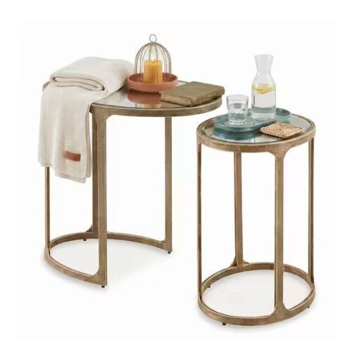 Signature DESIGN BY ASHLEY Irmaleigh 22.25 in. Gold Oval Glass Nesting End Table (Set of 2)