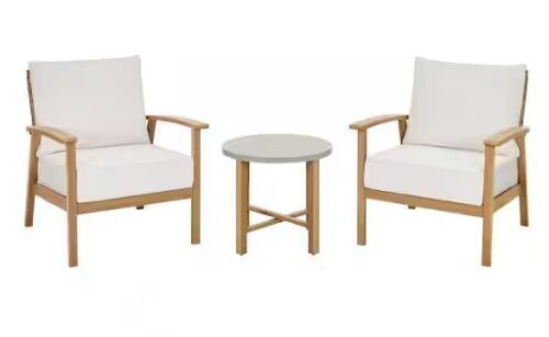 Hampton Bay West Haven 3-Piece Wicker Outdoor Conversation Set with CushionGuard Almond Cushions