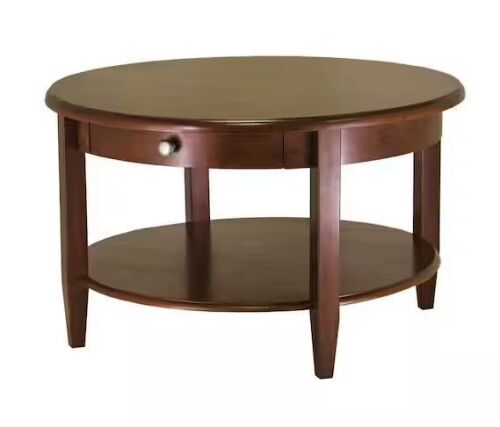 WINSOME WOOD Concord 30 in. Walnut Medium Round Wood Coffee Table with Drawers