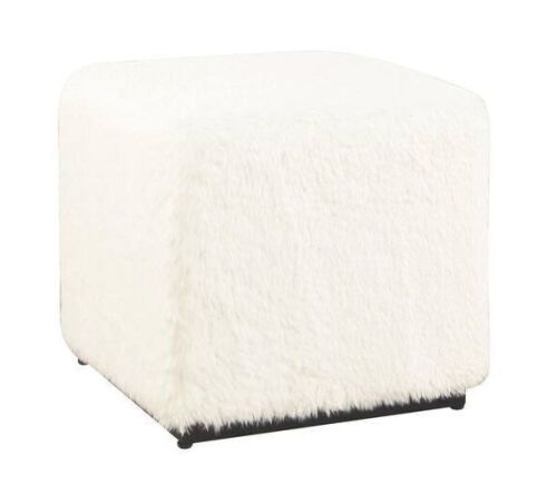 Homepop Cube White Faux Fur Ottoman